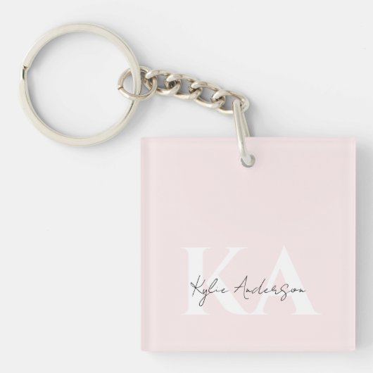 Modern Blush Roos Gepersonaliseerde Monogram Naam Sleutelhanger (voorkant)