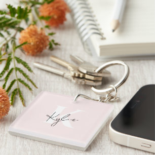 Modern Blush Roos Gepersonaliseerde Monogram Naam  Sleutelhanger