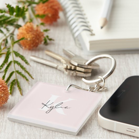 Modern Blush Roos Gepersonaliseerde Monogram Naam  Sleutelhanger (Voorkant Rechts)