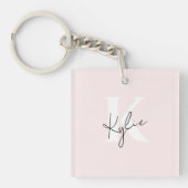 Modern Blush Roos Gepersonaliseerde Monogram Naam  Sleutelhanger (voorkant)