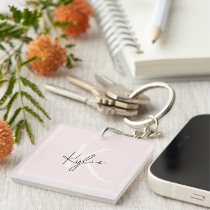 Modern Blush Roos Gepersonaliseerde Monogram Naam  Sleutelhanger