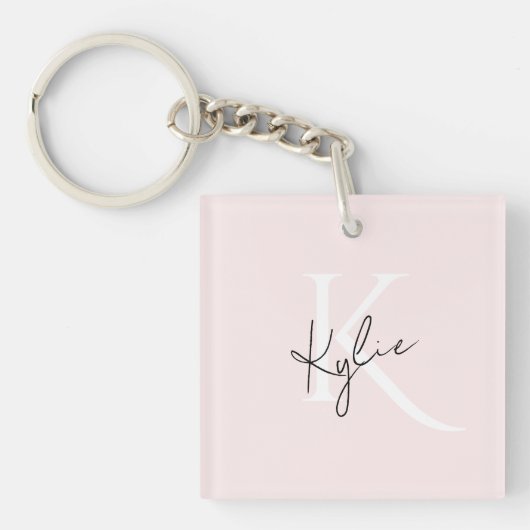 Modern Blush Roos Gepersonaliseerde Monogram Naam  Sleutelhanger (voorkant)