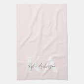 Modern Blush Roos Gepersonaliseerde Monogram Naam  Theedoek (Verticaal)