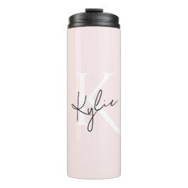 Modern Blush Roos Gepersonaliseerde Monogram Naam  Thermosbeker