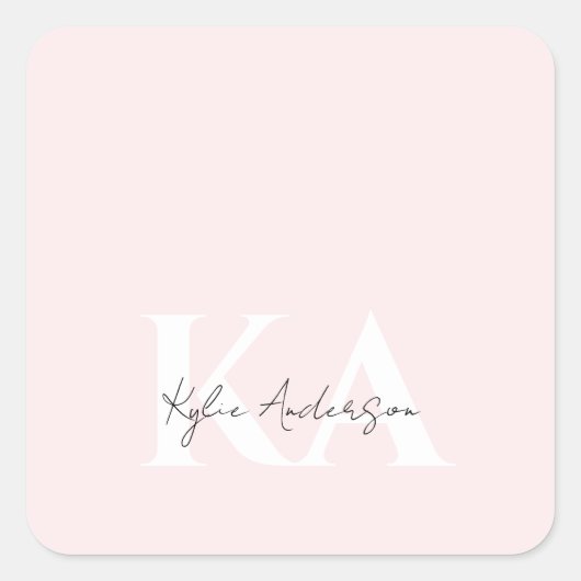 Modern Blush Roos Gepersonaliseerde Monogram Naam Vierkante Sticker (Voorkant)