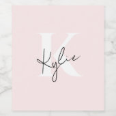 Modern Blush Roos Gepersonaliseerde Monogram Naam  Wijn Etiket (Enkel label)