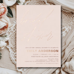 Modern Blush Roos Goud Vrijgezellenfeest Chic Foli Folie Uitnodiging