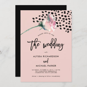 Modern Blush-Roos met zwart   Uitnodiging tot wedd