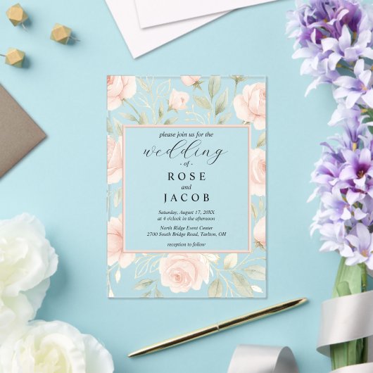 Modern Blush Roses Acrylic Wedding Invitation Acryl Uitnodigingen (Insitu (Huwelijk))