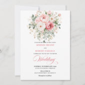 Modern Blush Roses Gold Frame Wedding Invitation Kaart (Voorkant)