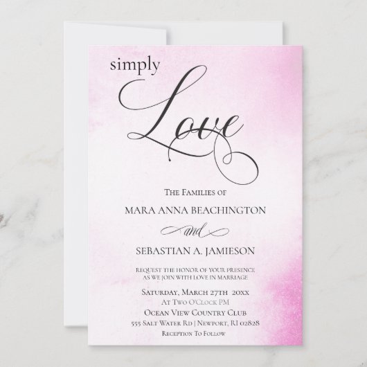 ** Modern Blush Roze Abstracte Waterverf bruiloft Kaart (Voorkant)