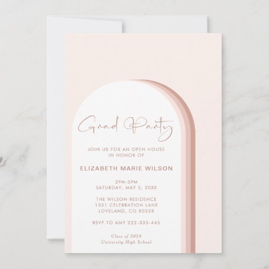 Modern Blush Roze Afstuderen Afstudeerfeest Kaart (Achterkant)