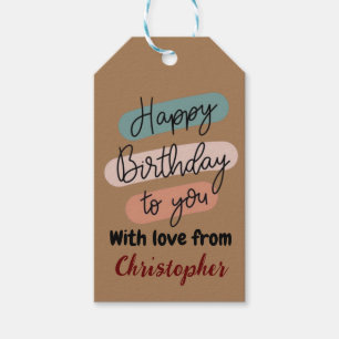 Modern blush roze blauwgroen Happy Birthday Gift L Cadeaulabel