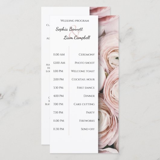 Modern Blush Roze bloem elegante bruiloft programm (Voorkant / Achterkant)