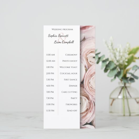 Modern Blush Roze bloem elegante bruiloft programm (Staand voorkant)