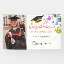 Modern Blush Roze Bloemen Afstuderen Afstudeerfees Spandoek