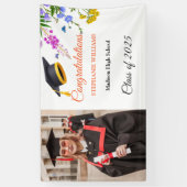 Modern Blush Roze Bloemen Afstuderen Afstudeerfees Spandoek (Verticaal)