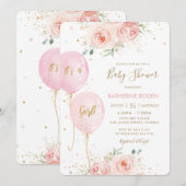 Modern Blush Roze Bloemen Ballonnen Goud Baby show Kaart (Voorkant / Achterkant)