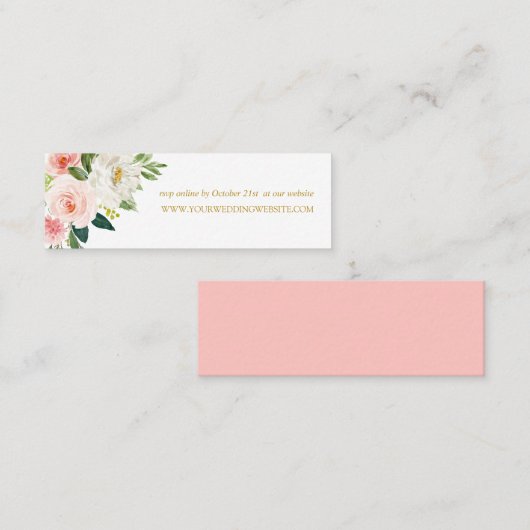 Modern Blush | Roze Bloemen Gouden Bruiloft Websit Mini Visitekaartje (Voorkant / Achterkant)