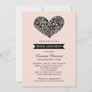 Modern Blush Roze Bloemen Hart Bruids Luncheon Kaart