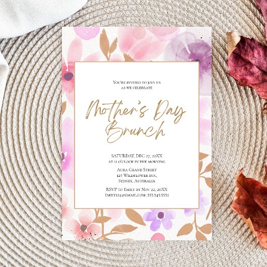 Modern Blush Roze Bloemen Moederdag brunch Kaart