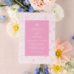 Modern Blush Roze Bloemen Toile Wedding Kaart