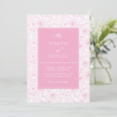 Modern Blush Roze Bloemen Toile Wedding Kaart (Staand voorkant)