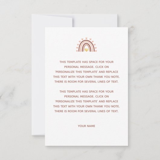 Modern Blush Roze Boho Rainbow Hartelijk dank Bedankkaart (Achterkant)