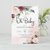 Modern blush roze bordeauxrode bloemen Oh Baby sho Kaart (Staand voorkant)