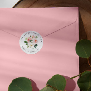 Modern Blush roze Bouquet Botanical Return address Ronde Sticker