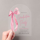 Modern Blush Roze Bow Graduation Party Arched Acryl Uitnodigingen (Insitu (Draagbaar))