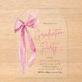 Modern Blush Roze Bow Graduation Party Arched Acryl Uitnodigingen (Voorkant)