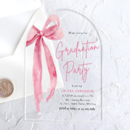 Modern Blush Roze Bow Graduation Party Arched Acryl Uitnodigingen