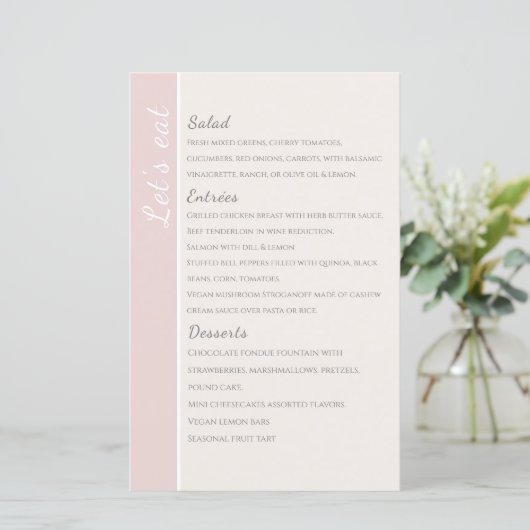 Modern Blush Roze Collectie Wedding Menu Card (Staand voorkant)