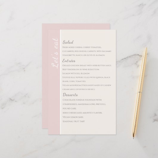 Modern Blush Roze Collectie Wedding Menu Card (Voorkant / Achterkant in situ)