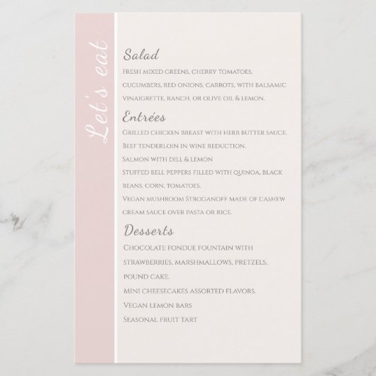 Modern Blush Roze Collectie Wedding Menu Card (Voorkant)