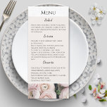 Modern Blush Roze Collectie Wedding Menu Card<br><div class="desc">Introductie van onze aanpasbare moderne Blush Pink bruiloft menu. Dit elegante ontwerp van ons Blush Pink collectie is voorzien van gebroken witte en lichtroze bloemen met een combinatie van een elegante klassieke belettering, gecombineerd met een modern lettertype. Perfect voor elk seizoen. Als u aangepaste wijzigingen wilt aanbrengen, selecteert u Aanpassen...</div>