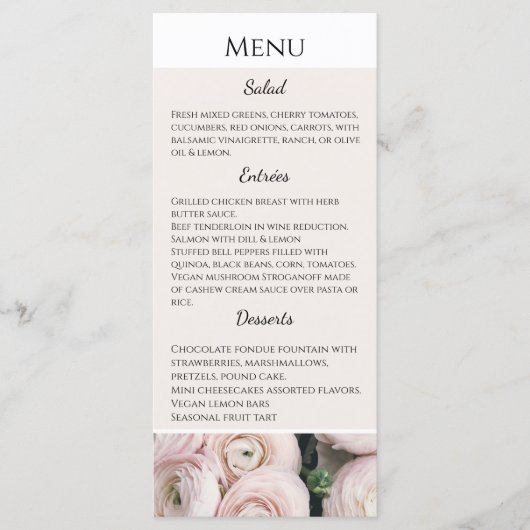 Modern Blush Roze Collectie Wedding Menu Card (Voorkant)