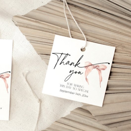 Modern blush roze Dank u Vrijgezellenfeest boog Bedankjes Labels