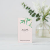 Modern blush roze elegante groene botanische minim visitekaartje (Staand voorkant)