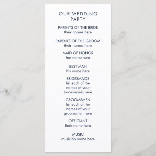 Modern Blush Roze en Navy Bloemen Bruiloft Program Programmakaart (Achterkant)