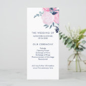 Modern Blush Roze en Navy Bloemen Bruiloft Program Programmakaart (Staand voorkant)
