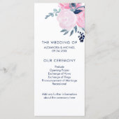 Modern Blush Roze en Navy Bloemen Bruiloft Program Programmakaart (Voorkant)