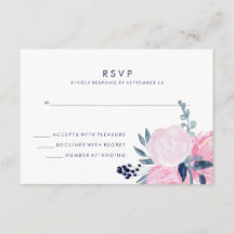 Modern Blush Roze en Navy Bloemen Bruiloft RSVP