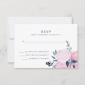Modern Blush Roze en Navy Bloemen Bruiloft RSVP (Voorkant)
