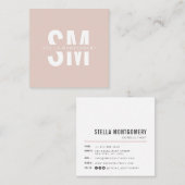 Modern blush roze en wit monogram professioneel vierkante visitekaartje (Voorkant / Achterkant)