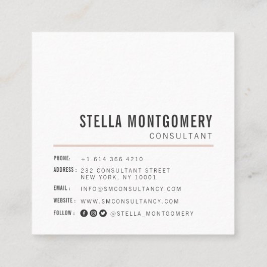 Modern blush roze en wit monogram professioneel vierkante visitekaartje (Achterkant)