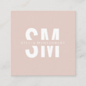 Modern blush roze en wit monogram professioneel vierkante visitekaartje (Voorkant)