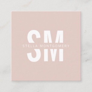 Modern blush roze en wit monogram professioneel vierkante visitekaartje