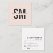 Modern blush roze en zwart monogram professioneel vierkante visitekaartje (Voorkant / Achterkant)